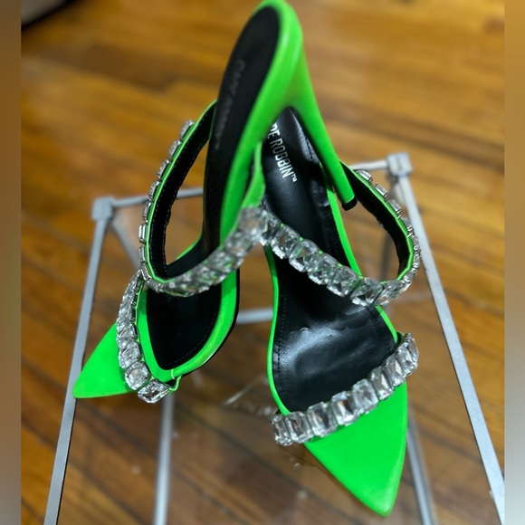Rhinestone Cape Robbin Neon Green Heels - Picture 4 of 9